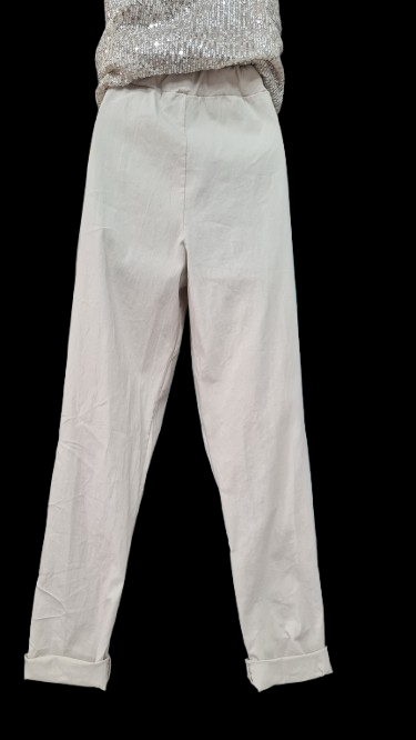 Pantaloni Lunghi Donna Beige Eleganti con Stella Argentata/ Made in ITALY