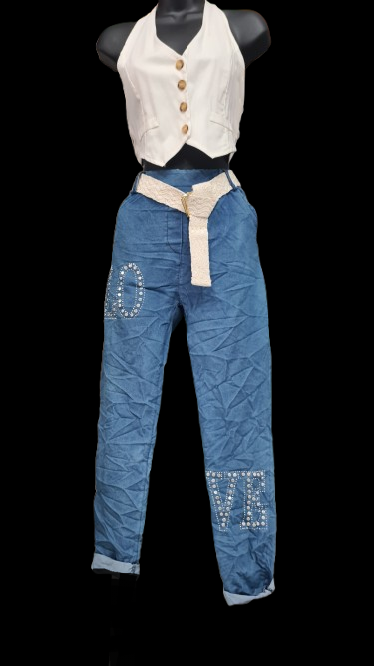 Pantaloni Donna Blu Eleganti Con Dettaglio Argentato|Made in ITALY