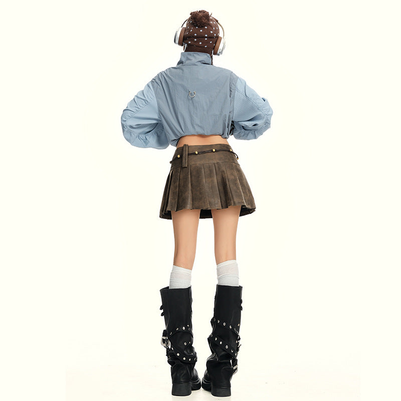 Gonna da Donna in Pelle – Gonna Autunnale a Vita Alta con Pieghe a Linea A, Aderente