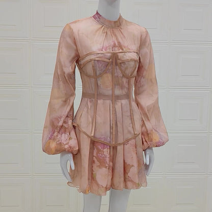 Gonna Fashion Donna Europea con Vestito Rosa in Chiffon – Set con Corsetto