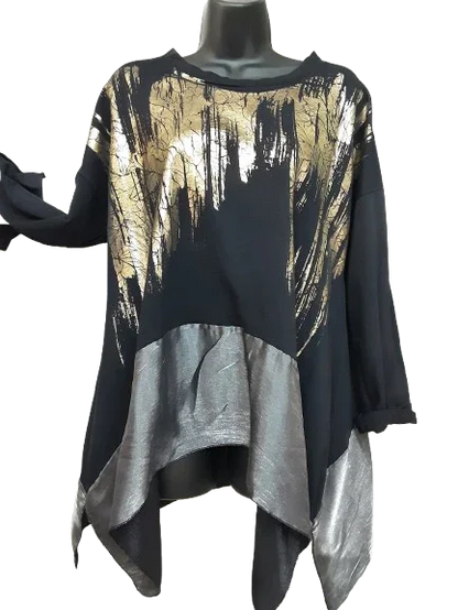 Tunica Nera Asimetrica Satinata Elegante e Casual Made in ITALY