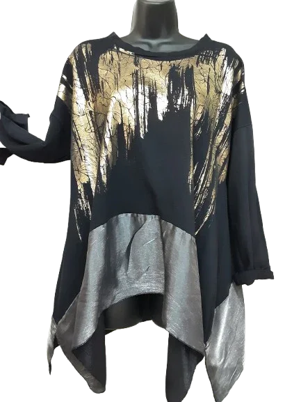 Tunica Nera Asimetrica Satinata Elegante e Casual Made in ITALY