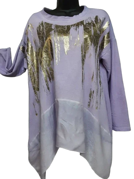 Tunica Viola Elegante e Casual Donna Manica Lunga Asimmetrica Made in ITALY