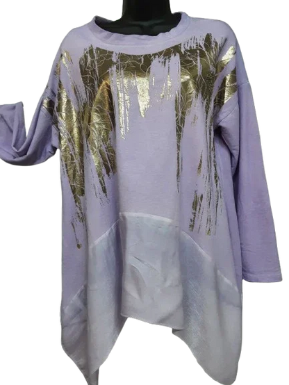 Tunica Viola Elegante e Casual Donna Manica Lunga Asimmetrica Made in ITALY