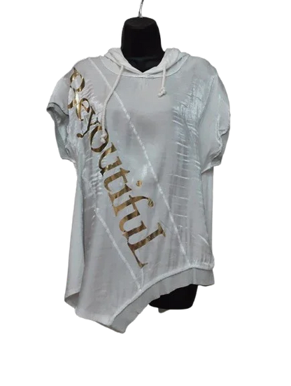 Maglietta Bianca da Donna con Cappuccio Design Asimmetrico Made in ITALY