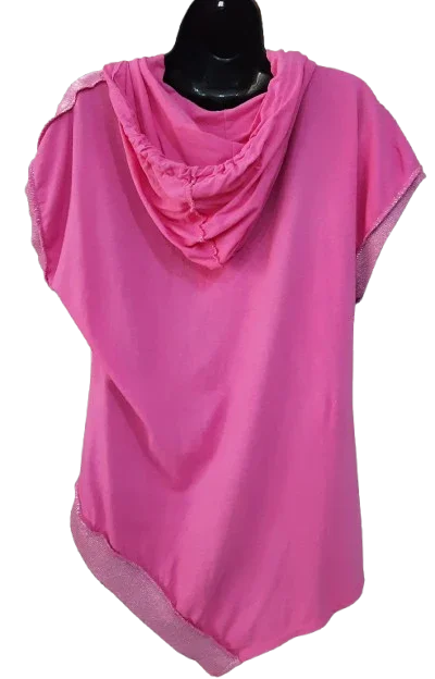 Camicetta da Donna Fucsia, Elegante Maniche Vorte Asimmetrica con Cappuccio/Made in ITALY