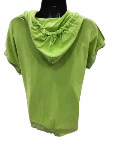 Maglietta da donna Verde con Cappuccio Maniche corte Asimmetrica/ Made in ITALY