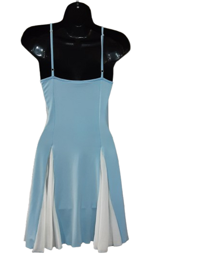 Abito Corto Blu e Bianco con Spalline Gonna Ampia Elegante
