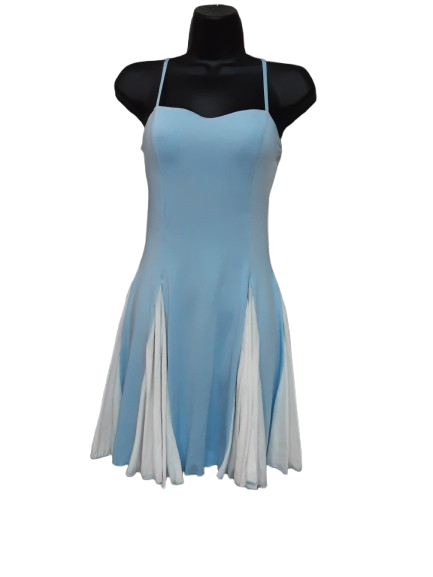 Abito Corto Blu e Bianco con Spalline Gonna Ampia Elegante