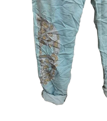 Pantaloni Donna Blu con Dettaglio Oro e Argento | Eleganti & Chic|Made in ITALY