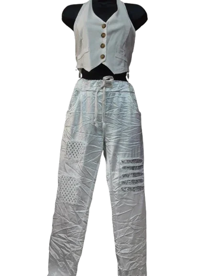 Pantaloni Donna Bianchi con Ornamento D'argento sulla gamba Eleganti Sportivi
