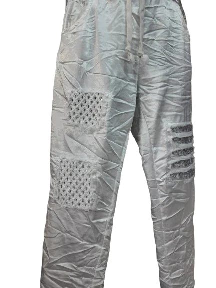 Pantaloni Donna Bianchi con Ornamento D'argento sulla gamba Eleganti Sportivi