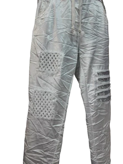 Pantaloni Donna Bianchi con Ornamento D'argento sulla gamba Eleganti Sportivi