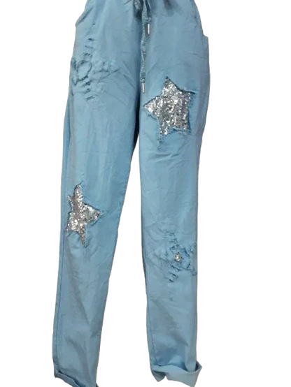Pantalone da Donna Blu con Ornamento Lusso|Made in ITALY