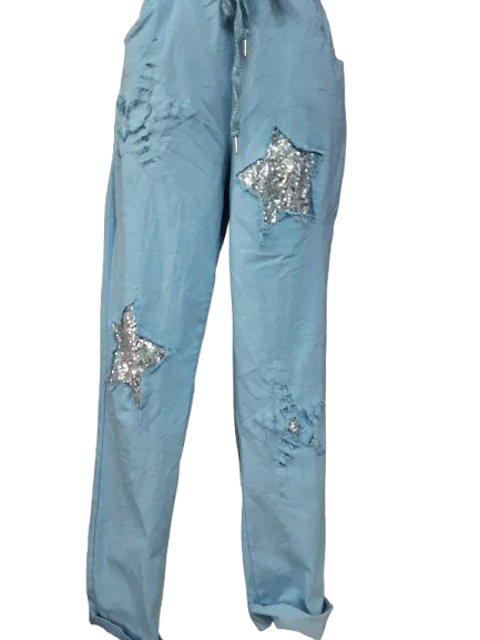 Pantalone da Donna Blu con Ornamento Lusso|Made in ITALY