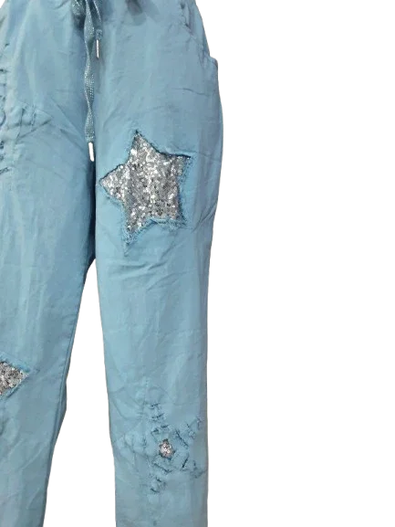 Pantalone da Donna Blu con Ornamento Lusso|Made in ITALY