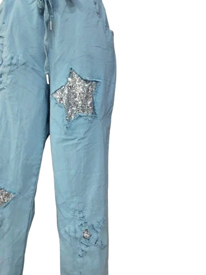 Pantalone da Donna Blu con Ornamento Lusso|Made in ITALY