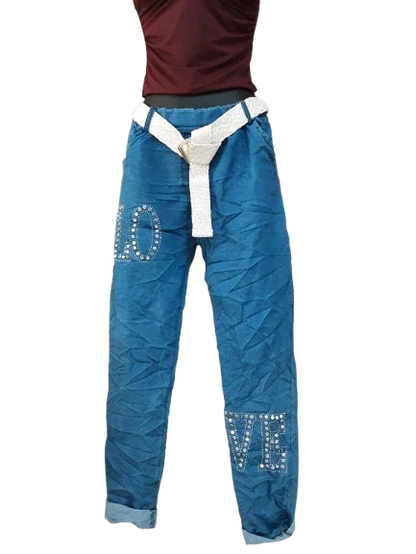 Pantaloni Donna Blu Eleganti Con Dettaglio Argentato|Made in ITALY