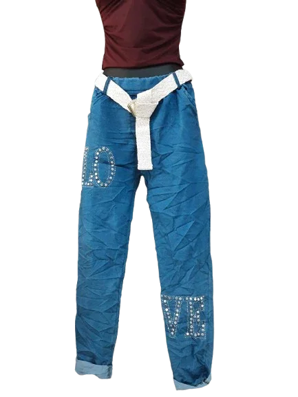 Pantaloni Donna Blu Eleganti Con Dettaglio Argentato|Made in ITALY