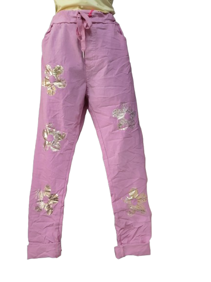 Pantaloni Lunghi Donna Rosa con Dettaglio Lusso Oro