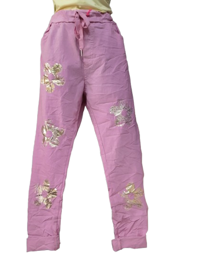 Pantaloni Lunghi Donna Rosa con Dettaglio Lusso Oro