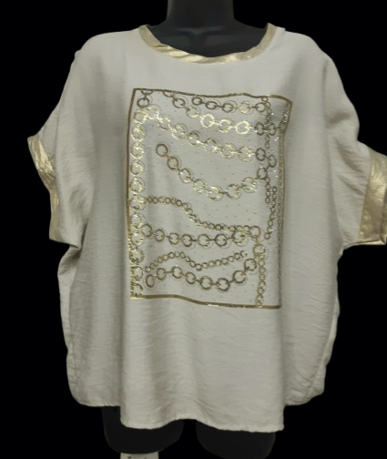 Maglietta  Elegante Beige con Stampa Dorata – Manica Corta|Made in Italy