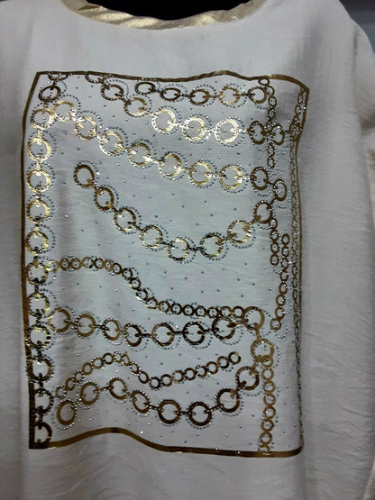 Maglietta  Elegante Beige con Stampa Dorata – Manica Corta|Made in Italy