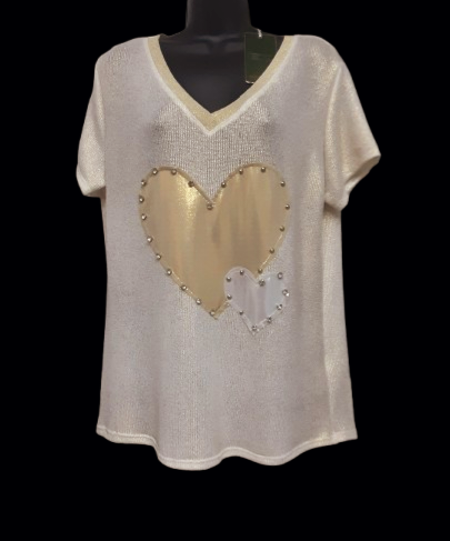 Maglietta da Donna Bianca con Cuore Dorato – Raffinata e Versatile Made in Italy