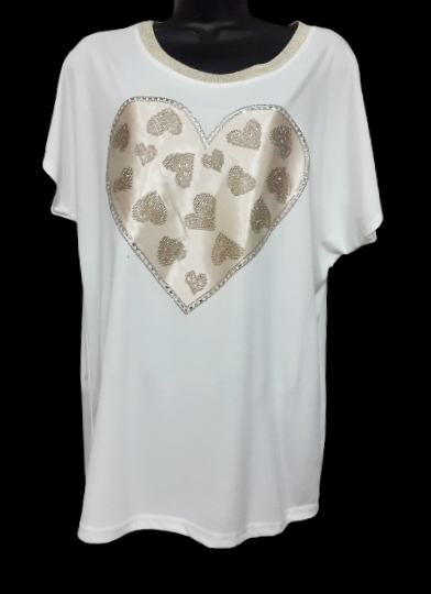 Maglietta Bianca con Cuore Dorato – Raffinata e Versatile |Made in Italy