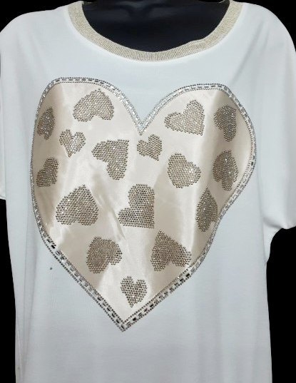 Maglietta Bianca con Cuore Dorato – Raffinata e Versatile |Made in Italy