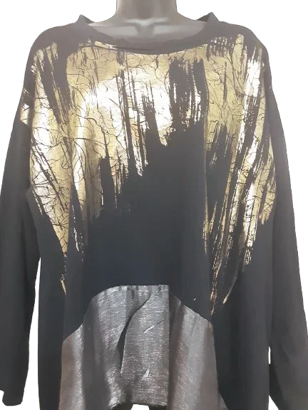 Tunica Nera Asimetrica Satinata Elegante e Casual Made in ITALY