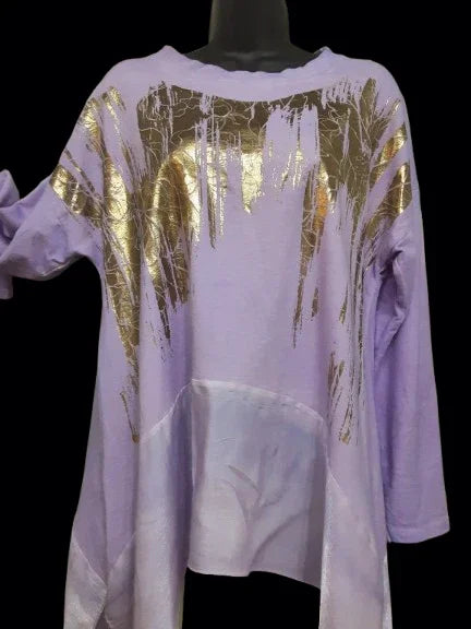 Tunica Viola Elegante e Casual Donna Manica Lunga Asimmetrica Made in ITALY