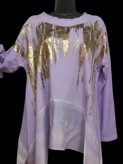 Tunica Viola Elegante e Casual Donna Manica Lunga Asimmetrica Made in ITALY