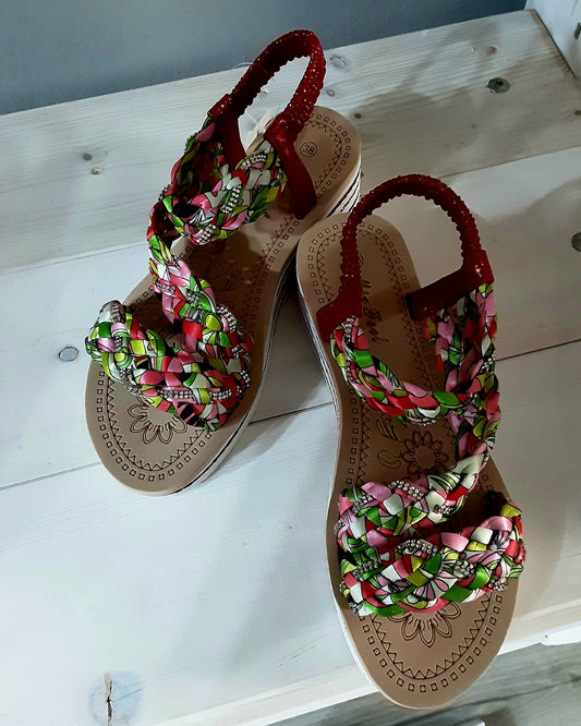 Sandali Donna con Zeppa – Comodi Eleganti e Colorati, Dominanza Rossa