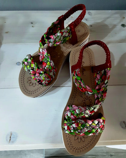 Sandali Donna con Zeppa – Comodi Eleganti e Colorati, Dominanza Rossa