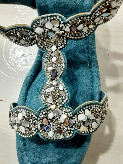 Sandali Alti con Zeppa Azzurri Donna – Eleganti e Comode con Dettagli Gioiello