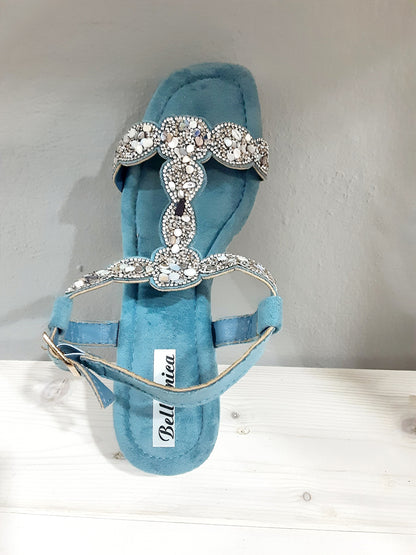 Sandali Alti con Zeppa Azzurri Donna – Eleganti e Comode con Dettagli Gioiello