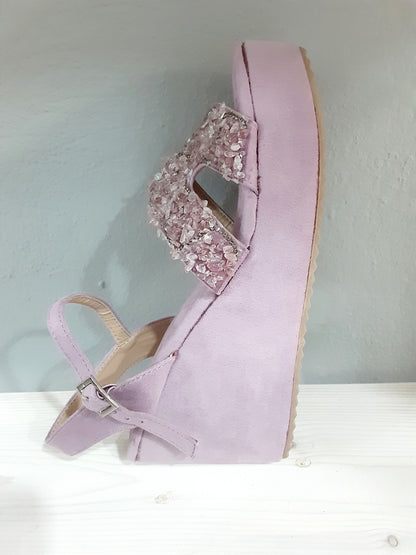 Sandali Alti con Zeppa Viola Donna – Eleganti Comode con Dettagli Gioiello