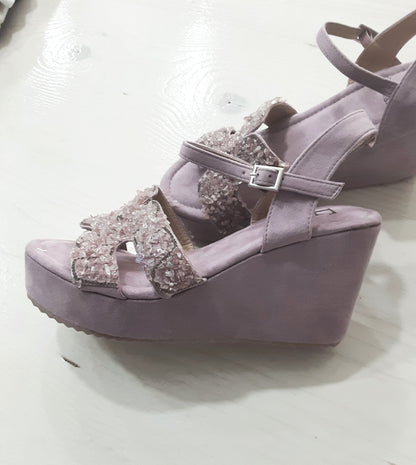 Sandali Alti con Zeppa Viola Donna – Eleganti Comode con Dettagli Gioiello