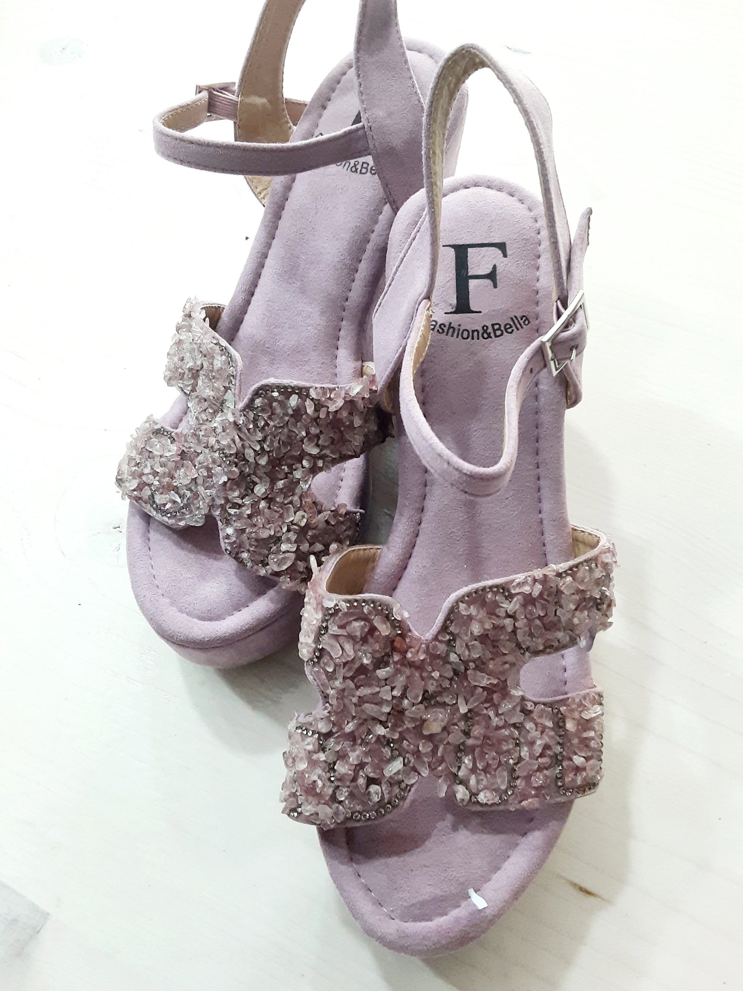 Sandali Alti con Zeppa Viola Donna – Eleganti Comode con Dettagli Gioiello