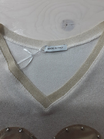 Maglietta da Donna Bianca con Cuore Dorato – Raffinata e Versatile Made in Italy