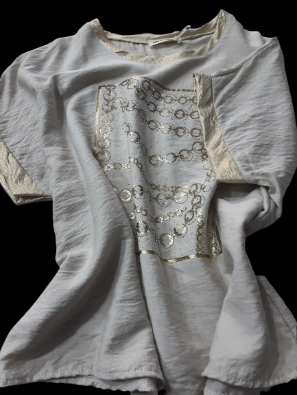 Maglietta  Elegante Beige con Stampa Dorata – Manica Corta|Made in Italy