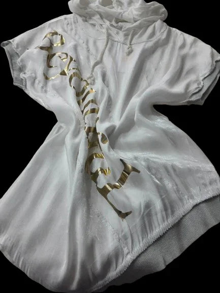 Maglietta Bianca da Donna con Cappuccio Design Asimmetrico Made in ITALY