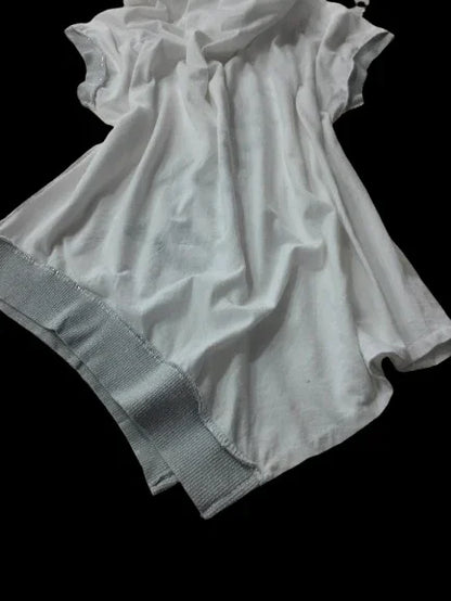 Maglietta Bianca da Donna con Cappuccio Design Asimmetrico Made in ITALY