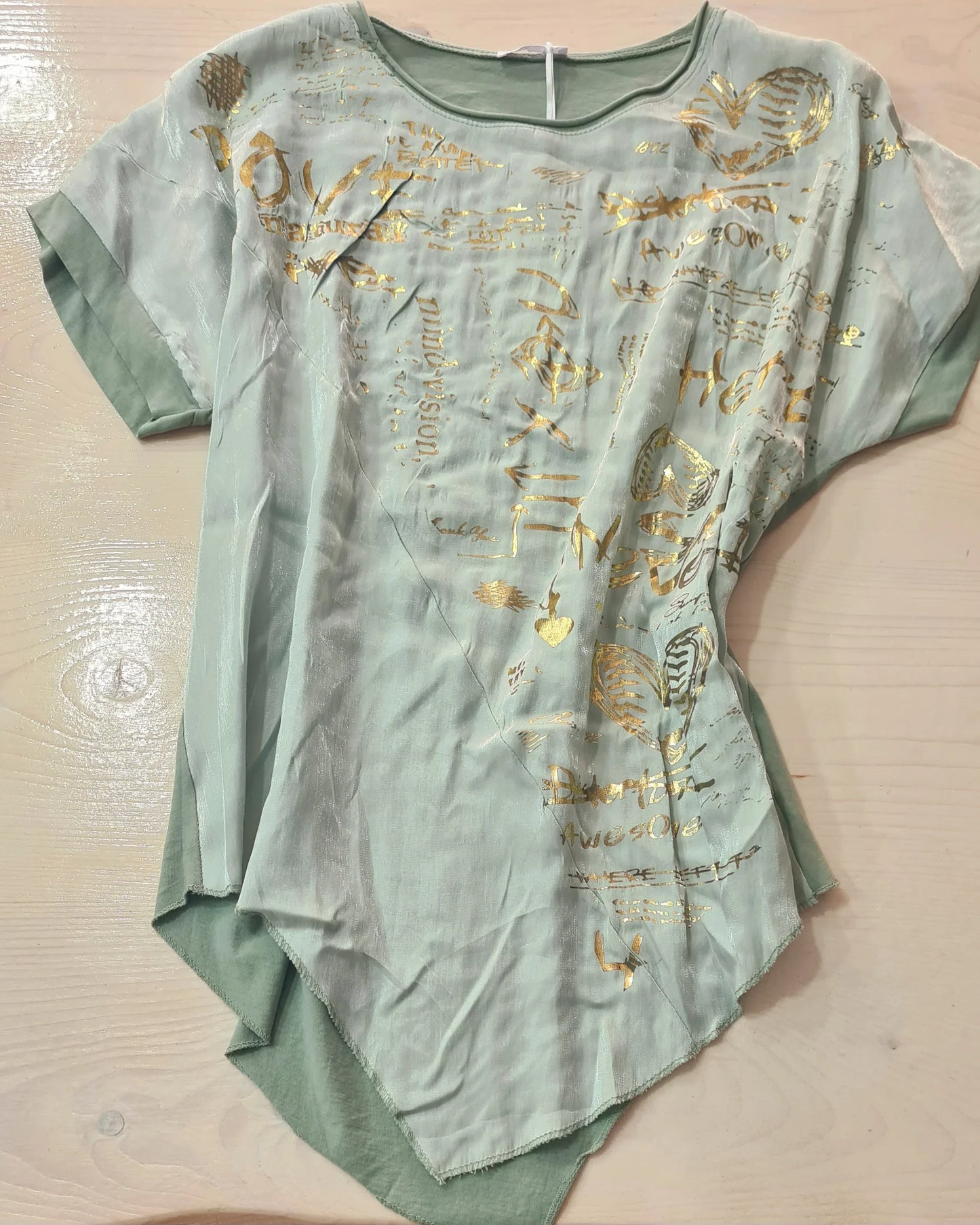 Camicetta Donna Verde Chiaro Elegante Asimmetrica| Made in ITALY