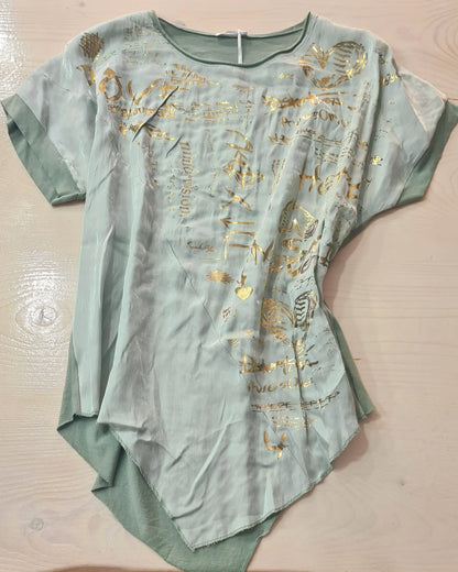 Camicetta Donna Verde Chiaro Elegante Asimmetrica| Made in ITALY