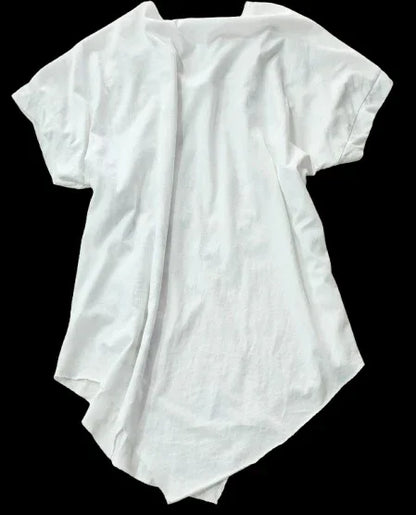 Camicetta Donna Bianca Elegante Asimmetrica Manica Corta, Motivi Dorati|Made in ITALY