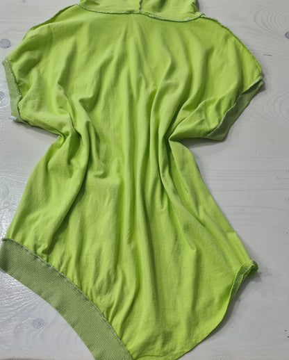 Maglietta da donna Verde con Cappuccio Maniche corte Asimmetrica/ Made in ITALY