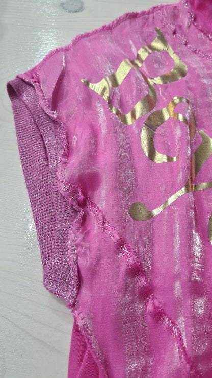 Camicetta da Donna Fucsia, Elegante Maniche Vorte Asimmetrica con Cappuccio/Made in ITALY
