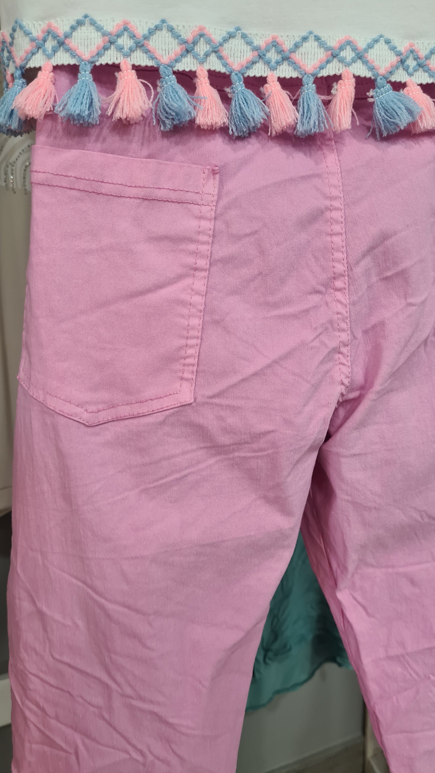 Pantaloni Lunghi Donna Rosa con Dettaglio Lusso Oro